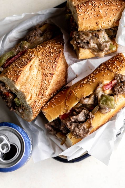 Philly Cheesesteak Recipe - Cooking with Cocktail Rings Homemade Philly Cheesesteak, Philly Cheesesteak Recipe, Italian Rolls, Philly Cheese Steak Recipe, Cheesesteak Recipe, Sub Rolls, Cheese Buns, Cheese Steak Sandwich, Hoagie Rolls