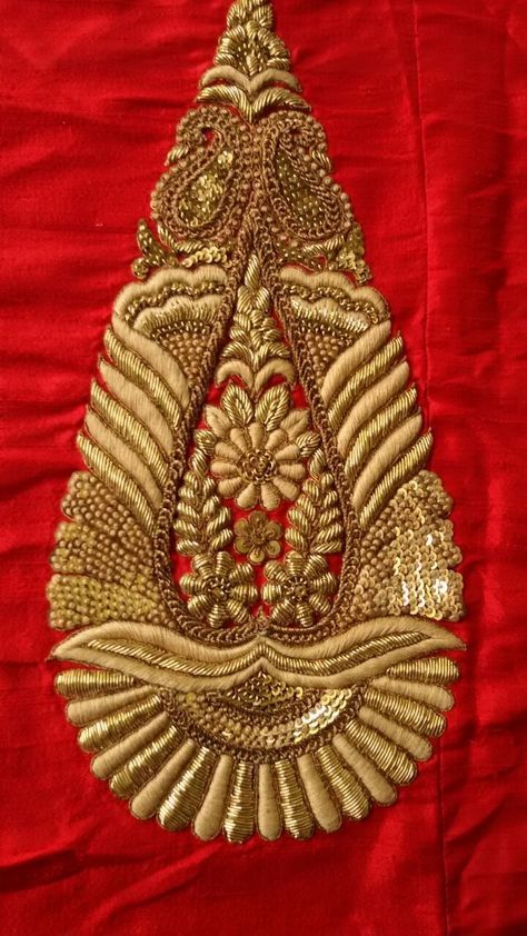 Designer Hand Embroiderd With Zardori, Marori Mix With Sequins And Threads Work Motifs Aari Work Motifs, Marori Work, Embroidery Butta, Modern Blouse Designs, M Embroidery, Gold Work Embroidery, Embroidery Fashion Detail, Couture Embroidery, Embroidery Neck Designs