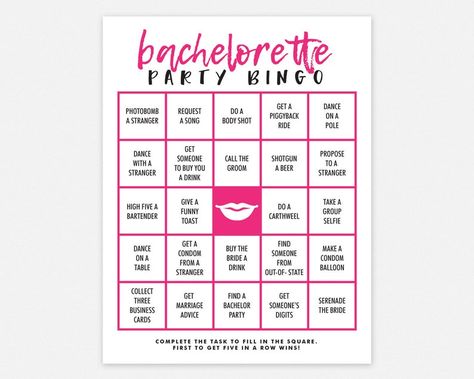 Bachelorette Bingo Printable Party Game Instant Download | Etsy Sweden Bachelorette Bingo Printable Free, Bachelorette Party Bingo, Spinster Party, Bingo Printable Free, Bachelorette Dares, Bachelorette Bingo, Fun Bachelorette Party Games, Wedding Bingo, Wine Bachelorette Party