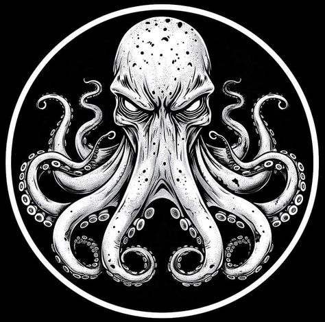 Cthulhu Drawing, Kraken Illustration, Octopus Art Drawing, Kraken Drawing, Kraken Logo, Kraken Tattoo, Trident Tattoo, Lovecraft Art, Cthulhu Art