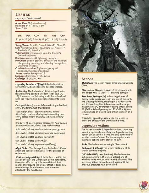 Dnd Fae Creatures, Dnd Boss Monster, Dnd Fey Creatures, Leshen Monster Dnd, Shadowfell Dnd, Dnd Boss Stats, Dnd Npc Stat Blocks, Dnd 5e Stat Blocks, Dnd Monsters Low Level