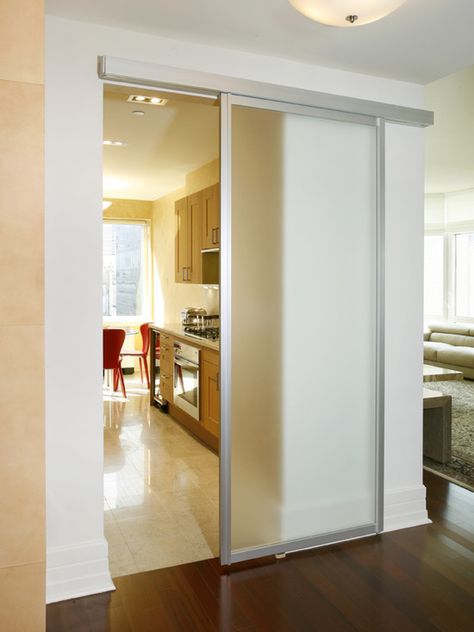 Frosted Sliding Door, Frosted Door, Semi Open Kitchen, Kitchen Sliding Doors, Closed Kitchen, Contemporary Loft, Slider Door, Modern Sliding Doors, Kitchen New York