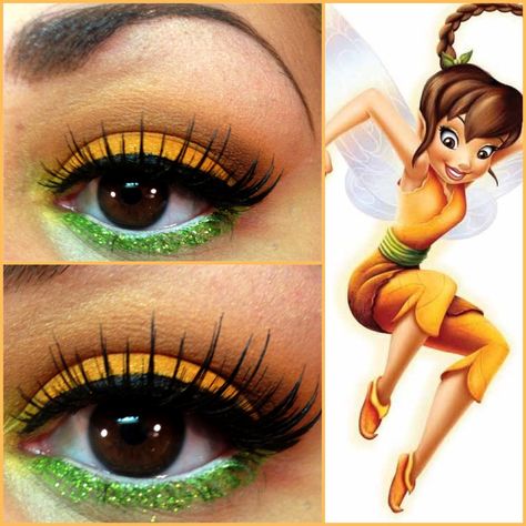 Tinkerbell makeup Fawn Tinkerbell, Disney Eyeshadow, Tinkerbell Makeup, Perfect Makeup Tutorial, Disney Eye Makeup, Disney Character Makeup, Disney Inspired Makeup, Anime Cosplay Makeup, Princess Makeup