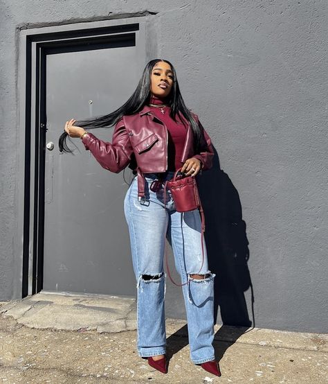 Burgundy Outfits For Black Women, Night Out Fall Outfit Going Out, Fall Fashion Baddie, Grown Woman Outfits Black Women Fall, Burgundy Outfits Black Women, Fall Clothing Black Women, Bronnniee Outfit, Winter Go Out Outfits Night, Fall Dinner Outfits Black Women