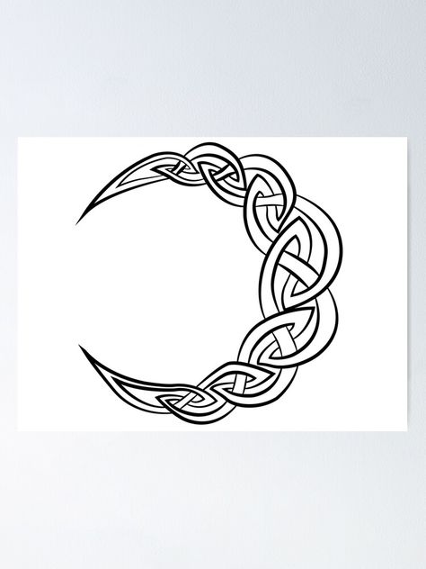 "Celtic Moon" Poster by NinjaDragon | Redbubble Celtic Crescent Moon Tattoo, Viking Moon Tattoo, Nordic Moon Tattoo, Celtic Sun And Moon Tattoo, Celtic Designs Pattern, Celtic Moon Tattoo, Celtic Pictures, Gaelic Tattoo, Celtic Drawings