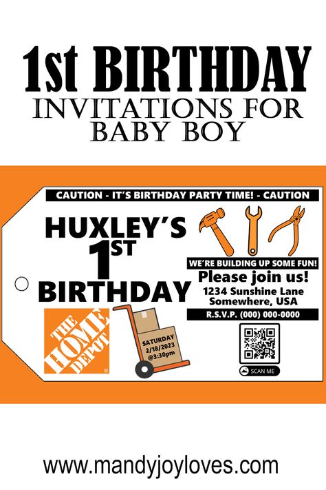 Home Depot Party, 1st Birthday Invitations, Thank You Notes, 5th Birthday, Home Depot, 3rd Birthday, Birthday Party Invitations, Some Fun, Party Time