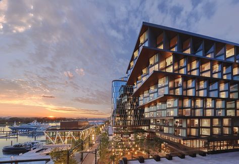 A sleek Pendry hotel takes shape overlooking the Potomac River. Architecture & Architect of Record: Eran Chen | ODA Interior Design: Design Agency Contractor: Donohoe Construction 📸: Christian Horan Photography #wharfdc #dc #architecture #homeanddesigndc Pool Rooftop, Tampa Riverwalk, Washington Dc Hotels, Rooftop Lounge, Romantic Hotel, Potomac River, Wellness Travel, National Mall, At The Hotel