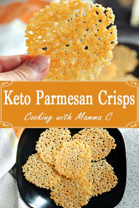 Baked Parmesan Crisps are a delicious keto, low-carb and gluten-free appetizer or snack! All you need are 10 minutes and three ingredients! Don't miss my tips and microwave instructions too! #parmesancrisps #ketocheesecrisps #ketocheesechips Parmesan Crisps Recipe, Keto Cheese Chips, Parmesan Cheese Crisps, Parmesan Reggiano, Parmesan Rind, Parmesan Crisps, Gluten Free Appetizers, Cheese Crisps, Crisp Recipe