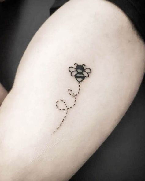 Bee You Tattoo Ideas, Wrist Bee Tattoos For Women, Heart And Bee Tattoo, Bee Trail Tattoo, Happy Bumble Bee Tattoo, Busy Bee Tattoo, Friendship Bee Tattoos, Simple Bee Drawing Tattoo Ideas, Bee Positive Tattoo