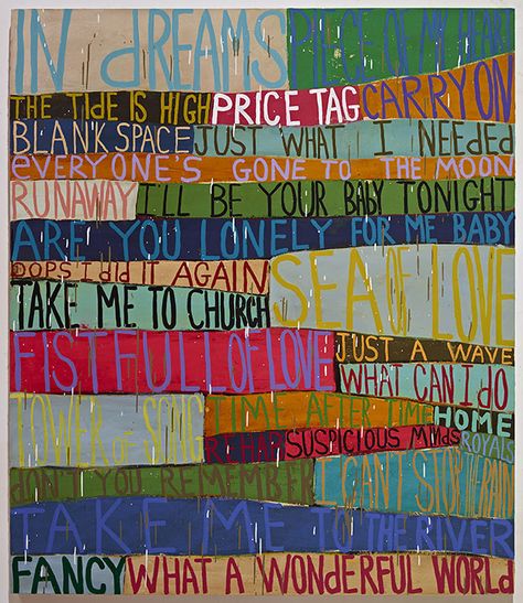 Nearly Perfect, 2015 Oil and alkyd on canvas over panel 70 x 60 in. #ICAartists#art#painting Words Over Painting, Words In Artwork, Text Canvas Art, Text Based Artwork, Word Art On Canvas, Typography Painting Art, Text In Painting, Image And Word Art, Painting Letters On Canvas