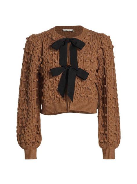 Puff Sleeve Cardigan, Puff Sleeve Sweater, Brown Cardigan, Ladies Top, Alice And Olivia, Long Puff Sleeves, Top Women, Outfits Ideas, Alice Olivia