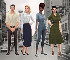 mmcc and lookbooks: Decades Lookbook: The 1940's Floppy Hat Outfit, Old Money Clothes, Sims 4 Cc Clothes, Sims 4 Decades Challenge, Money Clothes, Cc Furniture, History Project, 40s Dress, Fancy Suit