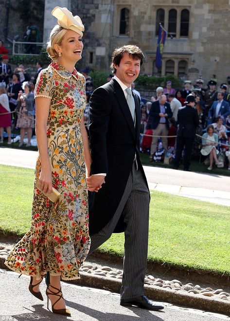 Party ready: The mother-of-one pulled back her blonde tresses in a simple style, showing off her statement gold earrings Royal Wedding Guests Outfits, Royal Wedding Outfits, Prince Harry Wedding, Princ Harry, Harry Wedding, Marcus Mumford, Gina Torres, Meghan Markle Wedding, British Wedding