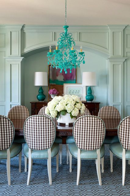 Promised Land Farm - Eclectic - Dining Room - Little Rock - by Tobi Fairley Interior Design | Houzz Turquoise Dining Room, Room Retro, Eclectic Dining Room, Modern Farmhouse Dining Room, Black Lighting, Eclectic Dining, Blue Dining Chair, Dining Room Blue, Modern Farmhouse Dining