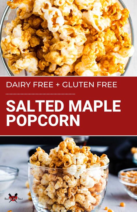 Dairy Free Caramel Popcorn, Gluten Free Popcorn Recipes, Mushroom Popcorn Recipes, Dairy Free Popcorn, Maple Popcorn Recipe, Popcorn Flavoring, Vegan Caramel Popcorn, Fancy Popcorn, Popcorn Flavours