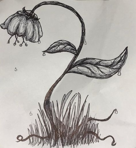 Boredom Drawings, Drooping Flowers Drawing, Falling Flowers Drawing, Dark Flowers Drawing, Died Flowers Drawing, Dark Flower Drawing, Droopy Flowers Drawing, Wilting Flowers, Wilting Flowers Drawing