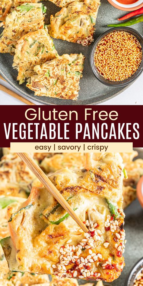 Gluten Free Dairy Free Korean Recipes, Gluten Free Vegetable Pancakes, Korean Gluten Free Recipes, Vegan Korean Pancakes, Paleo Korean Recipes, Gluten Free Scallion Pancakes, Japanese Vegetable Fritters, Gluten Free Japanese Pancakes, Gluten Free Korean Pancake