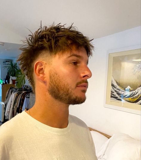 Mullet hair cut Mens Faux Mullet, Messy Modern Mullet Men, Straight Hair Ideas Men, Euro Mullet Mens, Straight Hair Modern Mullet Men, Mild Mullet, Fringe Mullet Haircut Men, Slight Mullet Mens, Burst Fade Mullet Mens