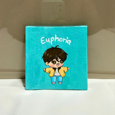 2 Best Friends Painting, Jungkook Canvas Painting, Bts Canvas Painting Ideas, Jungkook Painting Art, Bts Inspired Paintings, Mini Canvas Art Cartoon, Bts Painting Ideas On Canvas, Bts Painting Ideas Easy, Bts Mandala Art