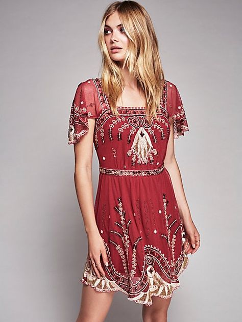 BoHo Beauty Notting Hill Mini Dress Bead Dress, Squared Neckline, Boho Embroidery, Net Dress, Mesh Mini Dress, Boho Beauty, Mode Boho, Free People Clothing Boutique, Style Edit