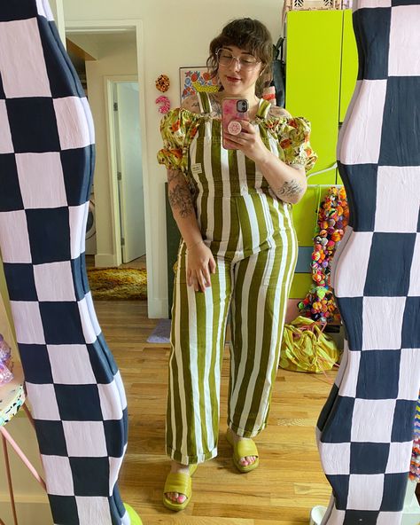 Big Bud Press Overalls, Striped Overalls, Feminine Clothing, Big Bud Press, Style Moodboard, Dopamine Dressing, Teaching Outfits, Puff Sleeve Crop Top, Fashion Forever