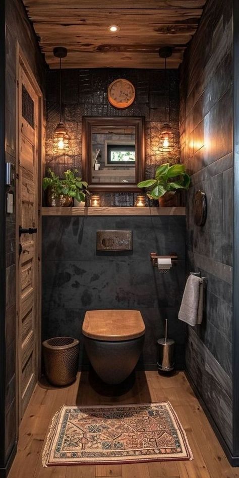 Manly Bathroom, Warm Bathroom Ideas, Small Shower Room Ideas, Fun Bathrooms, Cottage Core Bathroom, Earthy Bathroom, Dark Green Bathrooms, Small Shower Room, Warm Bathroom