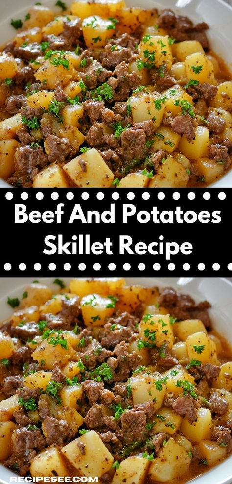 Discover a one-pan wonder that simplifies mealtime! This Beef and Potatoes Skillet is a fantastic option for quick beef dinners, delivering delicious flavors and minimal cleanup, perfect for any occasion. Quick Beef Recipes, Potatoes Skillet, Ground Recipes, Ground Beef And Potatoes, Skillet Potatoes, Beef And Potatoes, Dinner With Ground Beef, Ground Beef Recipes Easy, Ground Beef Recipes For Dinner