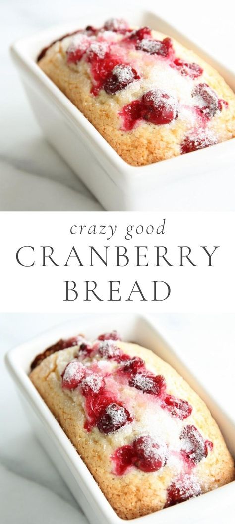 Easy Cranberry Bread makes a great breakfast, snack, dessert and a beautiful edible gift yielding 6 miniature loaves per batch! This amazing quick bread recipe takes just 5 minutes hands on time! Cranberry Bread Recipes, Fall Cookie Recipes, Cranberry Dessert, Quick Bread Recipe, Delicious Christmas Desserts, Julie Blanner, Cranberry Bread, Holiday Dessert Recipes, Sweet Recipes Desserts