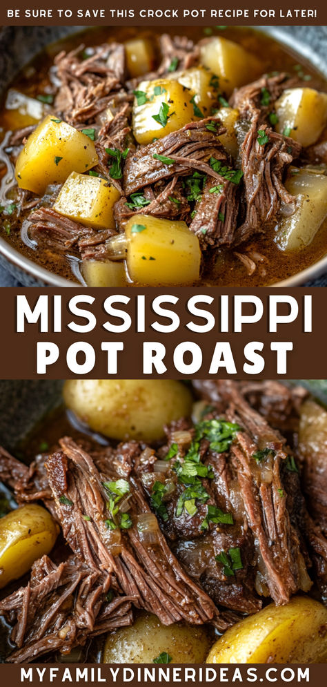 Mississippi pot roast crockpot Mississippi Pot Roast Crockpot, Instant Pot Mississippi Pot Roast, Pot Roast Crockpot, Roast Crockpot, Slow Cooker Mississippi Pot Roast, Easy Pot Roast, Mississippi Pot, Mississippi Roast, Au Jus Gravy