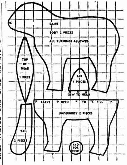 Lamb Sewing Pattern, Primitive Sewing Patterns, Stuffed Lamb Toy, Lamb Stuffed Animal, 1950s Toys, Sheep Crafts, Soft Toy Patterns, Animal Sewing Patterns, Sewing Stuffed Animals
