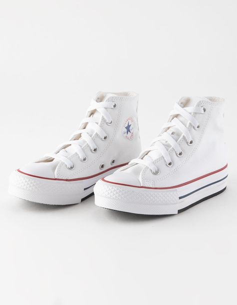 Preppy Shoes Sneakers, White Chuck Taylor Converse, Platform Converse Tops, White Converse High Tops Platform, Whiye Shoes, Cute Converse Shoes Platform, Preppy Converse Shoes, White Converse Platform High Tops, Shoes For Back To School Teens