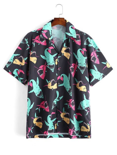 Shark Allover Print Short Sleeve Button Shirt  BLACK , #sponsored, #Print, #Short, #Shark, #Allover, #Shirt #Ad Shark Clothes, Shark Shirts, Money Shirt, Blue Denim Shirt, Shark Shirt, Short Sleeve Shirts, Mens Short Sleeve Shirt, Mens Casual Outfits, Button Shirt