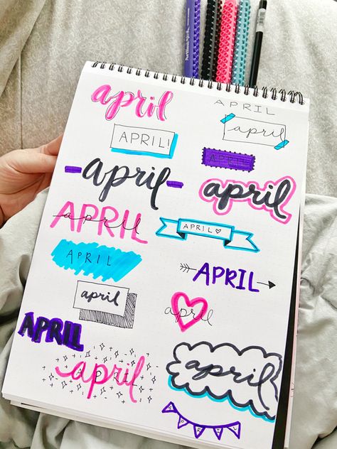 Header Fonts, Bullet Journal Month Cover, Fun Lettering, Bts Emoji, April April, Bullet Journal Month, Journal Inspiration Writing, Lettering Art, Hand Lettering Art