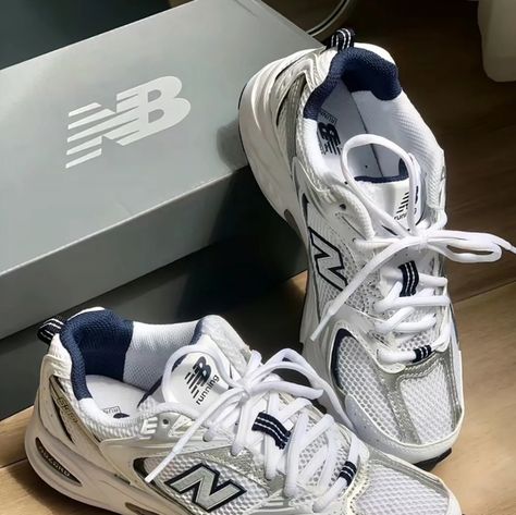 New Balance 530 White with Natural Indigo Size 7.5 Nb 530, New Balance 530 White, High School Survival, School Survival, Balance Shoes, New Balance Shoes, New Balance, High School, Size 7