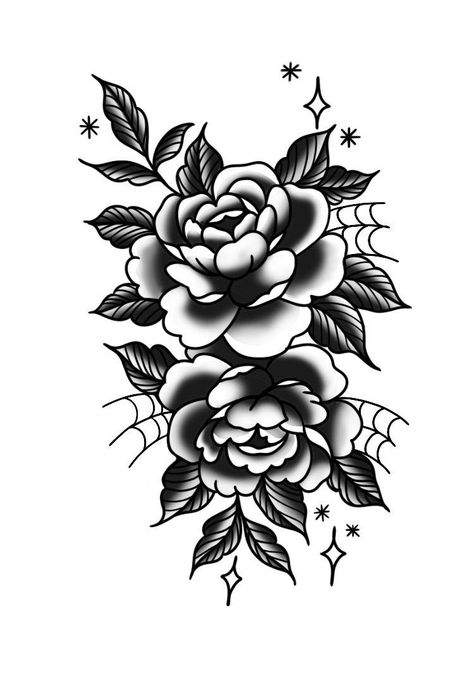 Black And Grey Cover Up Tattoo, Black And Red Traditional Tattoo, Red Traditional Tattoo, Traditional Style Tattoo Black And White, Traditional Style Flowers, Old School Flower Tattoo Black, Black And Grey Flower Tattoo, Traditional Tattoo Art Black, Best Rose Tattoo