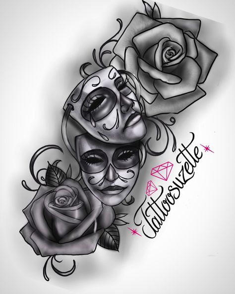 Arm Tattoos Roses, Smile Now Cry Later Design, Mask Tattoos For Women, Gangster Tattoos For Women, Gangsta Tattoos For Women, Smile Now Cry Later, Latest Tattoo Design, Catrina Tattoo, Skull Girl Tattoo