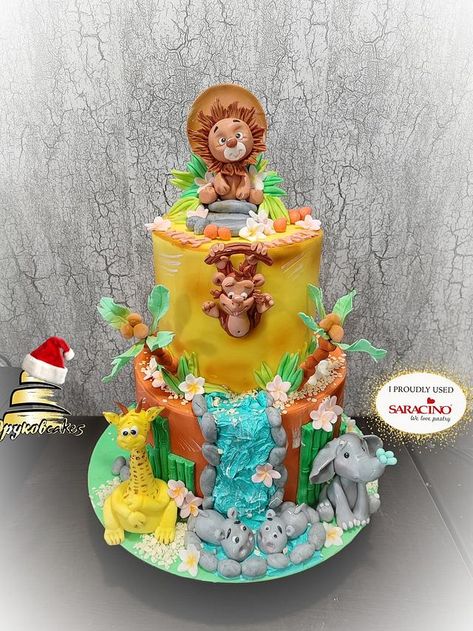 Cake Three Tier, Jungle Themed Cake, Jungle Theme Cake, Cake 3 Tier, Zoo Cake, Jungle Theme Cakes, Dessert From Scratch, Jungle Cake, Online Cake Delivery