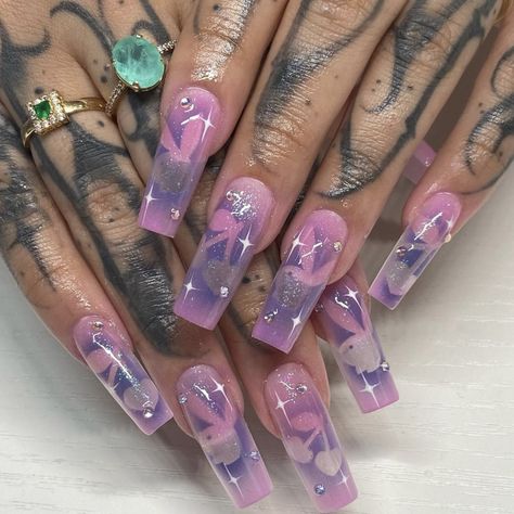 Play Bunny Nails, Spray Paint Nails, Playboy Bunny Nail Design, Vday Nails, Bunny Nails, Cherry Nails, Airbrush Nails, Cherry Candy, Playboy Bunny