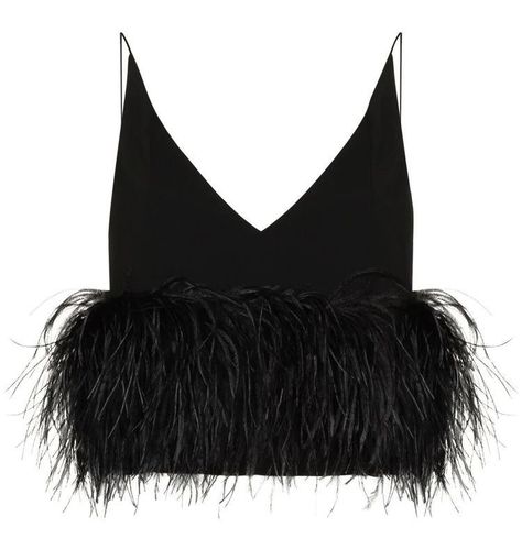 16 Arlington, Black Poppy, Catty Noir, Feather Tops, Feather Trim, Black Camisole, Ostrich Feather, Cropped Tops, Ostrich Feathers