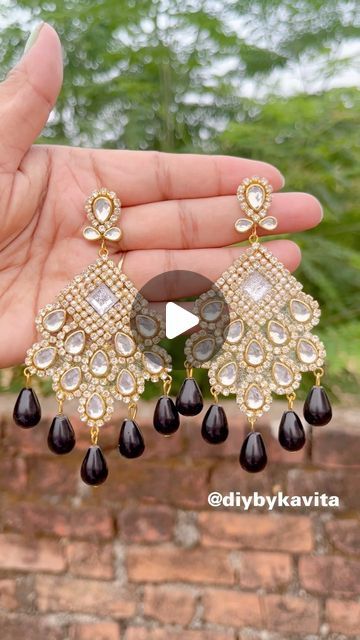 DIY by Kavita on Instagram: "Trending Kundan Stone Earrings🔥💖 . . . #diyearrings #creative #kundanearring #easydiyideas #viral #viralreels #viralvideos #reels #reelsvideo #trendingjewellery #trendingearrings #trending #kundanjewellery #kundanearring #pearls #beads #earrings" Trending Earrings 2024, Diy Kundan Jewellery, Trending Earrings, Earring Video, Beaded Earrings Diy, Earring Trends, Earrings Diy, Kundan Earrings, Beads Earrings