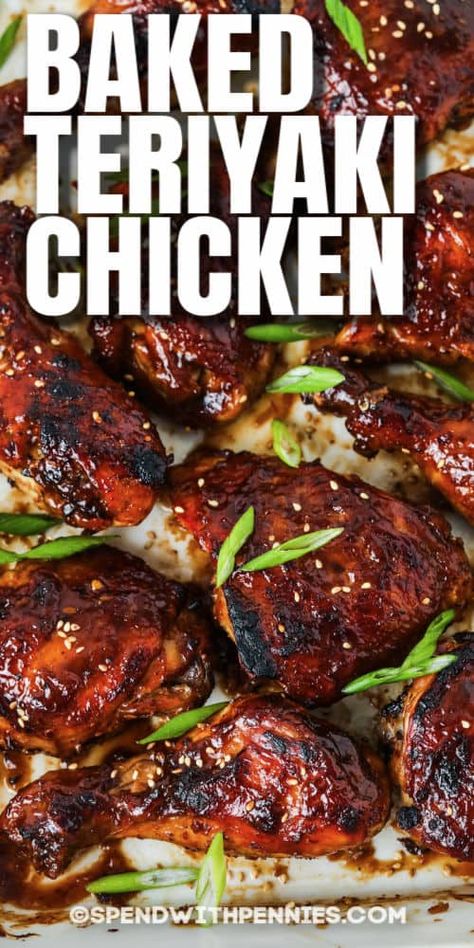 Baked Chicken Teriyaki has an easy-to-make sauce with simple ingredients. This dish is always a favorite appetizer or main dish. #spendwithpennies #bakedteriyakichicken #teriyakichicken #entree #recipe #bestever #asian #oven #easy #baked Chicken Leg Teriyaki Recipe, Teriyaki Chicken In The Oven, Baked Teriyaki Chicken Drumsticks, Teriyaki Chicken Legs In The Oven, Teriyaki Chicken Legs Oven, Oven Baked Teriyaki Chicken Drumsticks, Teriyaki Chicken Oven Baked, Oven Baked Teriyaki Chicken Wings, Baked Pineapple Teriyaki Chicken