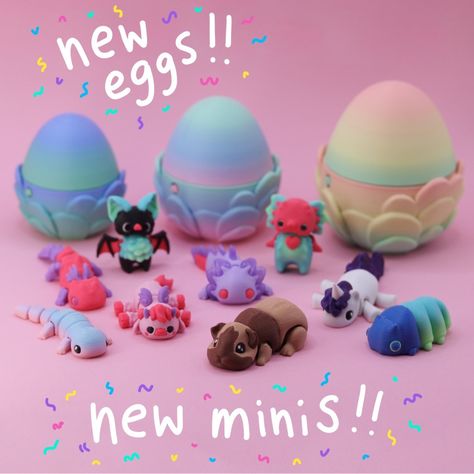 We just launched 9 new minis in our mystery minis collection! 😍 We now have 15 mystery minis in total that you can order with a beautiful egg. ✨ All these designs are by the talented @layersingreen and you can get them at our store! poppilabs.etsy.com 🎉 Mystery Minis, Mini Things, Cute Crafts, 3d Printed, 3d Printing, Egg, Product Launch, Canning, Toys