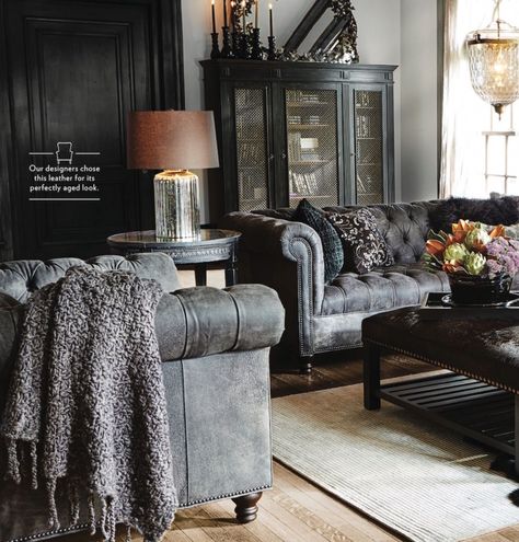 ~ Living a Beautiful Life ~ Leather Living Room Decor, Living Room Black Couch, Grey Leather Sofa Living Room, Grey Leather Couch, Chesterfield Sofa Living Room, Sofa Kulit, Black Couch, Fancy Living Rooms, Cheap Living Room Sets