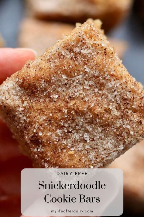 Cookie Snickerdoodle, Snickerdoodle Cookie Bars, Chewy Cookie Bars, Lactose Free Desserts, Dairy Free Deserts, Dairy Free Dessert Easy, Soy Free Desserts, Non Dairy Desserts, Nut Free Desserts