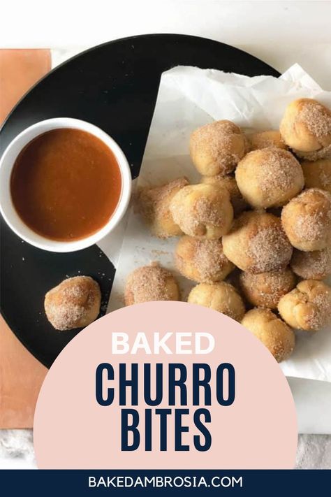 Baked Churro Bites with Homemade Dulce de Leche – this classic Mexican treat is made healthier by baking instead of frying it. Baked Churro Bites, Baked Churros, Churro Bites, Mexican Treats, Baking Quotes, Melting White Chocolate, Food Favorites, Recipe Board, Amazing Recipes