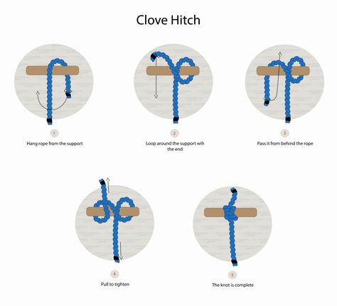 Clove hitch knots are two half-hitch knots around an object that you can use as a crossing or binding knot. Half Hitch Knot Bracelet, Vertical Clove Hitch Knot Tutorial, Alternating Half Hitch Knot, Vertical Double Half Hitch Knot, Clove Hitch Knot, Hitch Knot, Abseiling, Half Hitch Knot, Camping Essentials