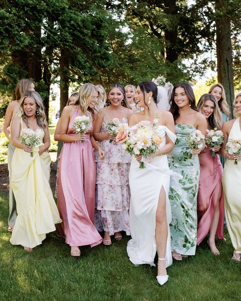 Otto Kelley by Hope Allison Photography Spring Pastel Bridesmaid Dresses, June Wedding Bridesmaid Dresses, Wild Flower Bridesmaid Dresses, Mismatched Bridesmaid Dresses Spring, Floral Bridesmaid Dresses Mismatched, Garden Wedding Bridesmaid Dresses, Pastel Bridal Party, Colorful Bridesmaid Dresses, Bridesmaids Green