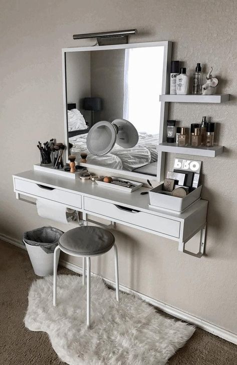 (paid link) DIY makeup room ideas upon a budget for your little room. create your beauty room see professional in the same way as cheap furniture and decor. Apartment Furnishing, Makeup Vanity Ideas, Cheap Apartment, Makeup Room Decor, Vanity Ideas, Diy Vanity, Decorating Ideas On A Budget, Room Makeover Bedroom, Dressing Room Design