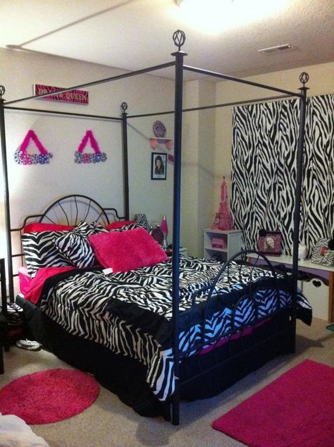 Little girls zebra room Zebra Print Room Decor, Pink Zebra Print Room, 2000s Room Aesthetic Pink, Zebra Print Bedroom Decor, Zebra Bedroom Decor, Zebra Room Decor, Zebra Print Rooms, Zebra Print Bedroom, Zebra Bedroom