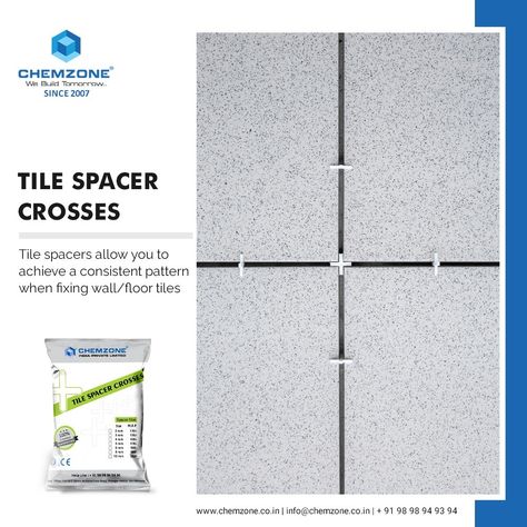 Tile spacers allow you to achieve a consistent pattern when fixing wall/floor tiles For More Details Please Contact us 📲 Call : (M). +91 98 98 94 93 94 | (O). 02765224330 💬 Whatsapp : https://bit.ly/3jrsBgj | 🌐 Website : www.chemzone.co.in #chemzone #chemzoneindia #glitter #Tilespacer #buildingmaterials #construction #architecture #interiordesign #building #design Tile Spacers, Construction Architecture, Flooring Tiles, Wall And Floor Tiles, Floor Tiles, Framed Tv, Building Design, Building Materials, Media Post